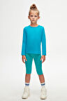 Koyu Turkuaz Basic Mevsimlik Likralı Uzun Kollu Kız Çocuk Tişört
