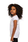 Beyaz Basic Kız Çocuk Sıfır Yaka Karpuz Kol Tişört