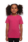 Fuşya Basic Unisex Çocuk Sıfır Yaka Kısa Kollu Tişört