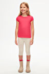 Fuşya Basic Kız Çocuk Sıfır Yaka Karpuz Kol Tişört