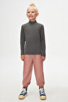 Koyu Gri Basic Kışlık Yarım Balıkçı Yaka Uzun Kollu Kız Çocuk Tişört