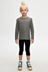 Koyu Gri Basic Unisex Çocuk Mevsimlik Sıfır Yaka Uzun Kollu Tişört