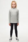 Açık Gri Basic Kışlık Yarım Balıkçı Yaka Uzun Kollu Kız Çocuk Tişört