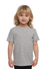 Açık Gri Basic Unisex Çocuk Sıfır Yaka Kısa Kollu Tişört