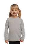 Açık Gri Basic Unisex Çocuk Mevsimlik Sıfır Yaka Uzun Kollu Tişört