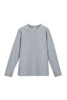 Açık Gri Basic Unisex Çocuk Kışlık Sıfır Yaka Uzun Kollu Tişört