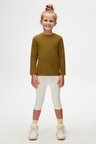 Zeytin Yeşili Basic Unisex Çocuk Mevsimlik Sıfır Yaka Uzun Kollu Tişört