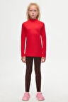 Açık Kırmızı Basic Kışlık Yarım Balıkçı Yaka Uzun Kollu Kız Çocuk Tişört