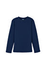 Açık Lacivert Basic Kışlık Sıfır Yaka Uzun Kollu Kız Çocuk Tişört