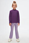 Mor Basic Kışlık Yarım Balıkçı Yaka Uzun Kollu Kız Çocuk Tişört