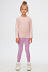 Pudra Pembe Basic Kışlık Sıfır Yaka Uzun Kollu Kız Çocuk Tişört