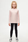 Pudra Pembe Basic Kışlık Yarım Balıkçı Yaka Uzun Kollu Kız Çocuk Tişört