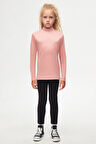 Koyu Pudra Basic Kışlık Yarım Balıkçı Yaka Uzun Kollu Kız Çocuk Tişört
