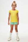 Sarı Basic Kız Çocuk Sıfır Yaka Karpuz Kol Tişört