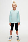 Uçuk Turkuaz Basic Unisex Çocuk Mevsimlik Sıfır Yaka Uzun Kollu Tişört