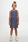 Açık Lacivert Polka-Dot Kız Çocuk Desenli Kolsuz Elbise