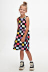 Op Art Chechers Kız Çocuk Desenli Desen Elbise
