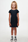Koyu Lacivert Renkli Basic Kız Çocuk Kısa Kollu Elbise