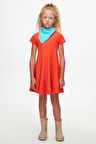 Turuncu Renkli Basic Kız Çocuk Kısa Kollu Elbise