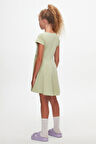 Açık Çağla Yeşil Renkli Basic Kız Çocuk Kısa Kollu Elbise
