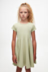 Açık Çağla Yeşil Renkli Basic Kız Çocuk Kısa Kollu Elbise