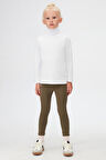 Beyaz Basic Kışlık Tam Balıkçı Yaka Uzun Kollu Kız Çocuk Tişört