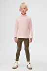 Pudra Pembe Basic Kışlık Tam Balıkçı Yaka Uzun Kollu Kız Çocuk Tişört