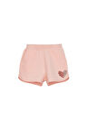 Açık Pudra İki İplik Kalp Basklı Kız Çocuk Şort