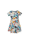Nordic Jungle Kız Çocuk Desenli Kısa Kollu Elbise