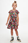 Graffiti Hearts Kız Çocuk Desenli Kısa Kollu Elbise