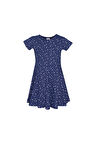 Açık Lacivert Little Stars Kız Çocuk Desenli Kısa Kol Elbise