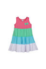 Şeker Pembe Beyaz Renkli Kat Kat Kız Çocuk Askılı Elbise