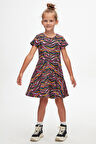 Colorful Waves Kız Çocuk Desenli Kısa Kollu Elbise