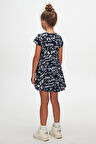 Kız Çocuk Change World Desen Kısa Kol Kloşe Etek Elbise