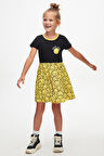 Siyah Gülen Yüz Kız Çocuk Desenli Lovetti Smile Baskılı Kısa Kol Elbise
