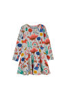 Kız Çocuk Roaring Animals Desen Uzun Kol Elbise