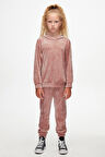 Koyu Pudra Kız Çocuk Kadife Alt Üst Takım
