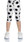 Siyah Puanlı Beyaz Kız Çocuk Desenli Diz Altı Tayt Kapri