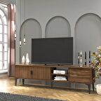 Marin Tv Ünitesi Tv Sehpası 180 cm Çizgi desenli , Raflı , Ceviz
