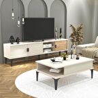 Marin Tv Ünitesi 180 cm - Orta Sehpa Seti Çizgi desenli , Raflı , Sis Gri(BEYAZ DEĞİLDİR)