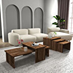 Vera 2'li Orta Sehpa ve Zigon Sehpa Seti , Servis Sehpası Sandık (Ceviz)