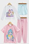 4'lü Winx Baskılı Tshirt Şort Pantolon Beyaz Takım 