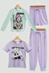 4'lü Winx Baskılı Tshirt Şort Pantolon Lila Takım 