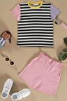 Çizgili Garni Detaylı Pembe Alt Üst Takım