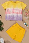 Batik Yıkamalı Sarı Tshirt Şort Takım