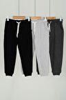3'lü Cepli Siyah Gri Antrasit Erkek Çocuk Jogger Set