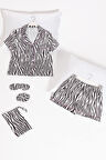 5'li Zebra Desenli Saten Pijama Şort Takım