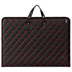 40x55 cm Suni Deri Proje/Resim Çantası Cepli Siyah-Kırmızı Kapitone