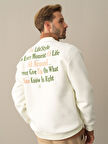 Xint  Ekru Oversize Baskılı Sweatshirt