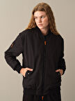 Xint Siyah Fermuarlı Oversize Bomber Ceket